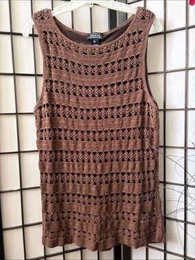 Jones New York Brown Crochet Knit Sleeveless Tunic